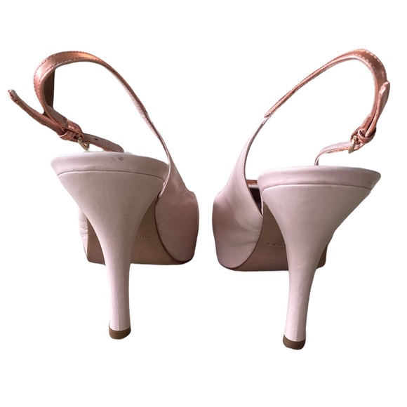 Pura Lopez Leather Gold Toe Nude Platform Slingback Heels - 7.5 - 38 - Picture 11 of 16